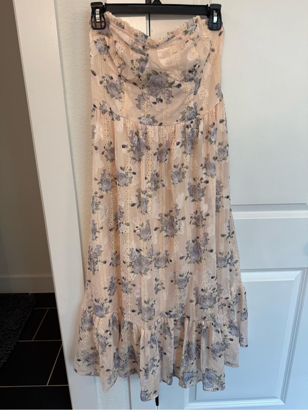 Strapless Floral Midi Dress in Blush